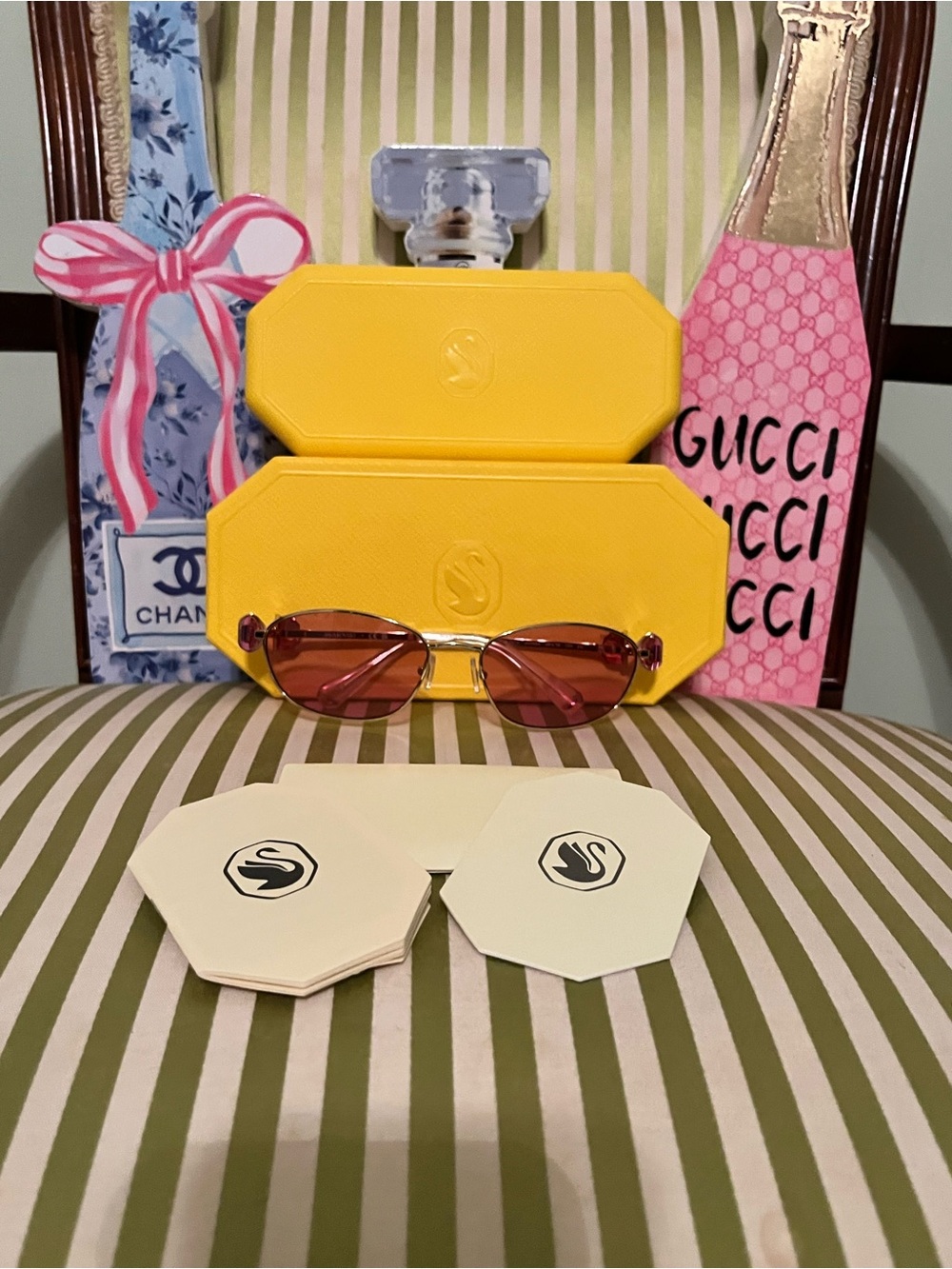 Swarovski Pink Lens Sunglasses with Yellow Case
